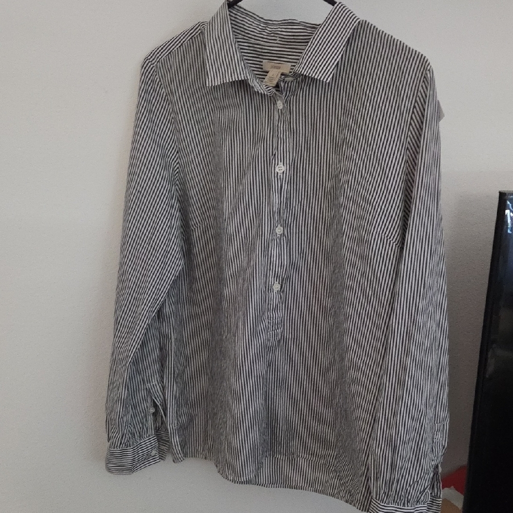 J. Crew Black & White Striped Button-Front Blouse